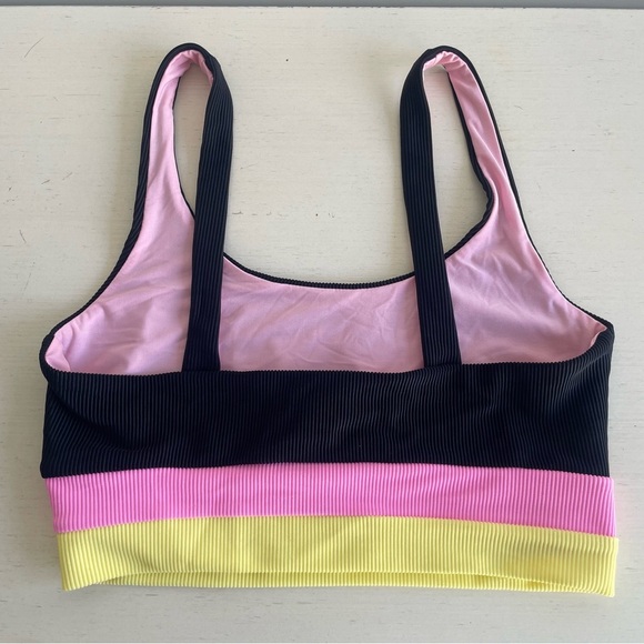 New! Beach Riot Mackenzie Black Pink Yellow Colorblock Swim Top 22678 - Picture 3 of 5